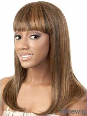 Shoulder Length Brown Yaki With Bangs Trendy African American Wigs