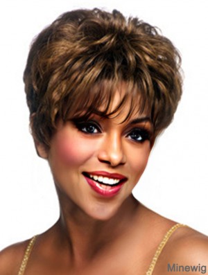 Cropped Brown Wavy Boycuts Convenient African American Wigs