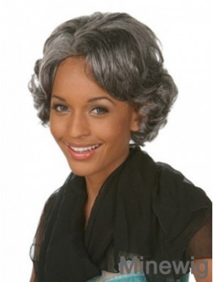 Chin Length Wavy Grey Popular African American Wigs