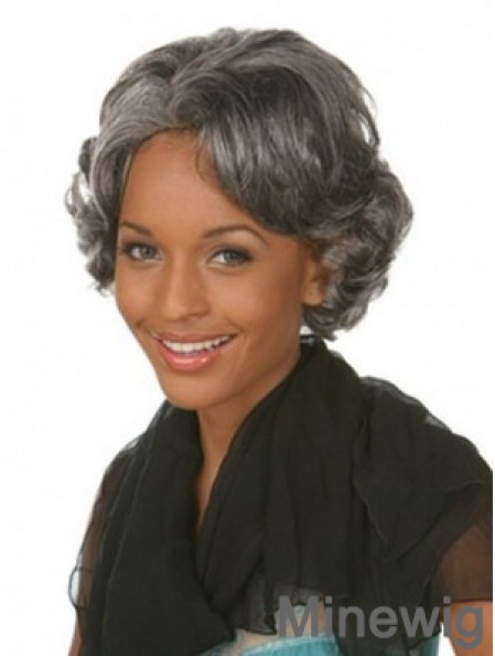 Chin Length Wavy Grey Popular African American Wigs