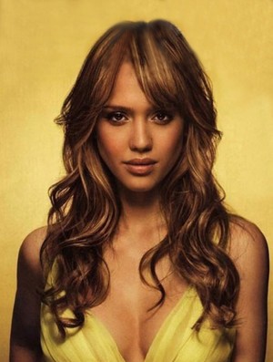 Wavy Lace Front Layered Long Brown Modern Jessica Alba Wigs