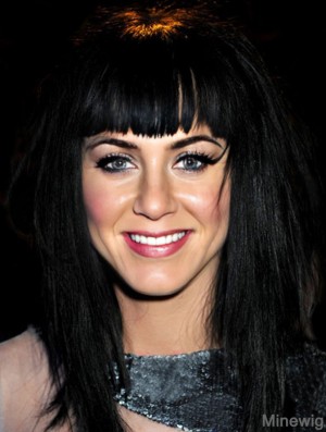 17 inch Affordable Black Long Straight With Bangs Katy Perry Wigs