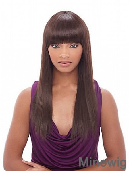 Long Auburn Yaki With Bangs Convenient African American Wigs