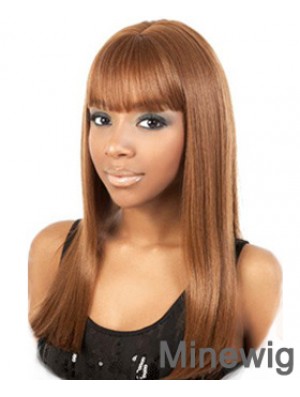 Long Brown Yaki With Bangs Trendy African American Wigs