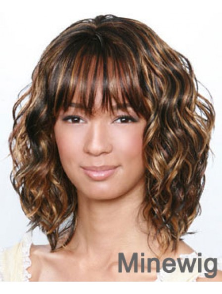 Shoulder Length Brown Curly Layered Best African American Wigs