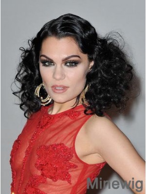 16 inch Sleek Black Shoulder Length Curly Classic Jessie J Wigs