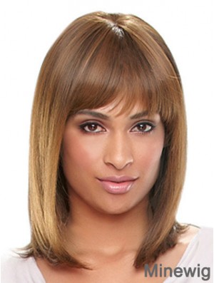 Shoulder Length Auburn Straight With Bangs Designed African American Wigs