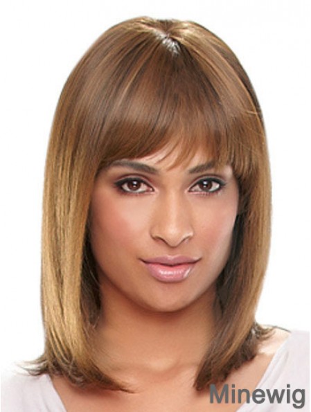 Shoulder Length Auburn Straight With Bangs Designed African American Wigs
