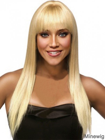 Hairstyles Blonde Long Straight With Bangs Human Hair Wigs
