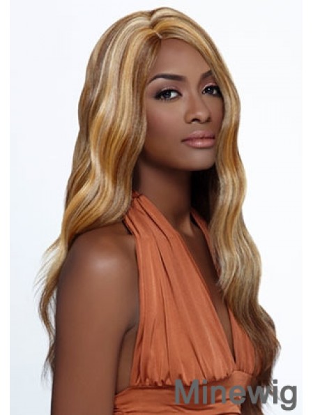 Long Blonde Wavy Layered Ideal African American Wigs