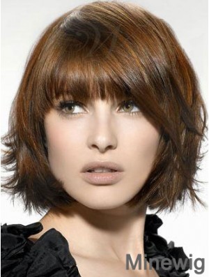 Synthetic Wigs UK Chin Length Brown Color Bobs Cut Straight Style