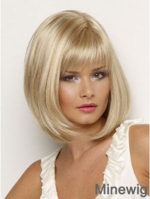 Affordable Synthetic Wig Chin Length Blonde Color Straight Style With Bangs