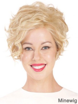 Synthetic Flexibility Cropped Blonde Curly Monofilament Wigs