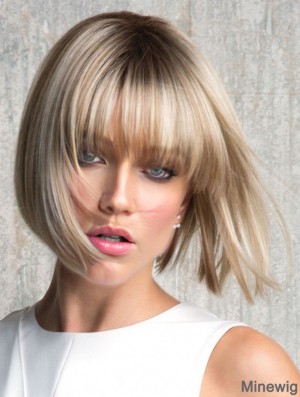 With Bangs Blonde Straight 8 inch Chin Length Synthetic Wigs