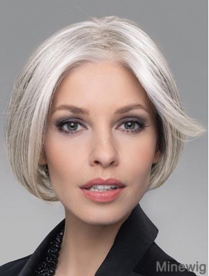Durable 6 inch Cropped Comfortable Lace Front Straight Grey Wigs