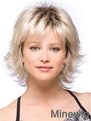 Synthetic Hair Wigs Chin Length With Bangs Blonde Color With Capless