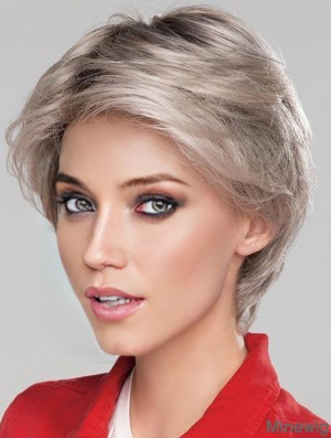 6 inch Short Fashionable Monofilament Wavy Grey Wigs