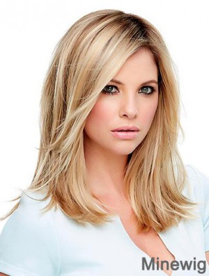 Synthetic Lace Wigs Blonde Shoulder Length Straight Style