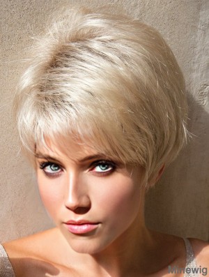 Layered Platinum Blonde Straight 4 inch Short Synthetic Wigs