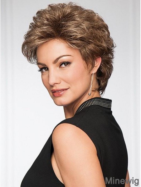 Durable Brown Layered Wavy 4 inch Short Synthetic Wigs For Old Women