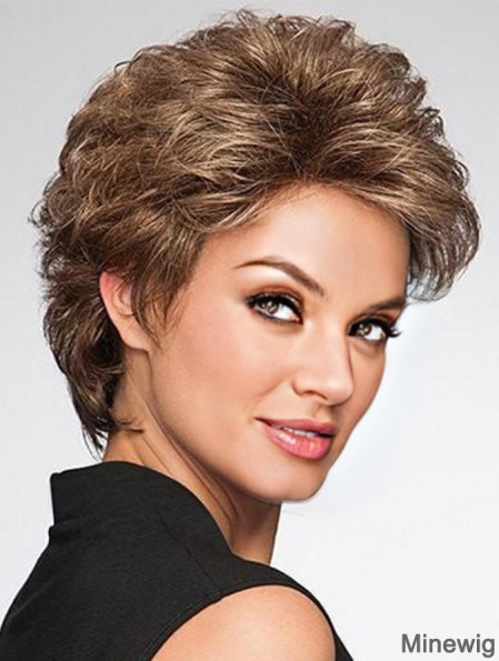 Durable Brown Layered Wavy 4 inch Short Synthetic Wigs For Old Women