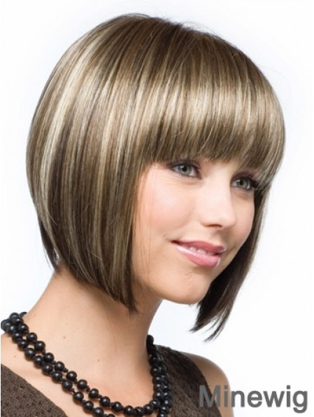 Cheap Synthetic Hair Bobs Cut Straight Style Brown Color Chin Length