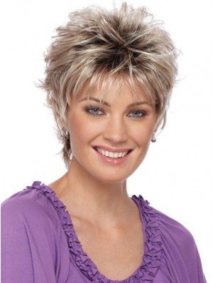 Light Weight Boycuts Blonde Straight 3 inch Cropped Synthetic Wigs