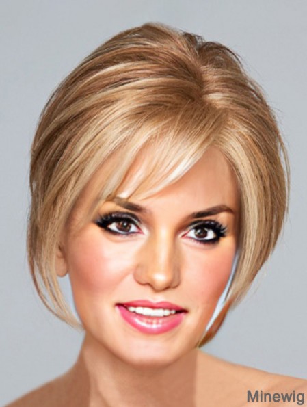 Blonde Chin Length Straight With Bangs 10 inch Perfect Medium Wigs