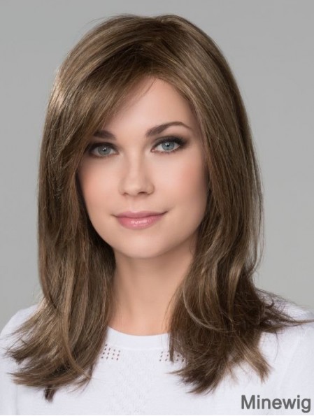 With Bangs Monofilament 16 inch Straight Brown Long Wigs