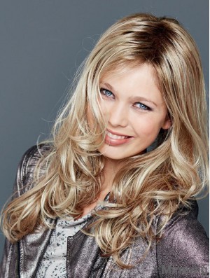 Without Bangs Lace Front 18 inch Wavy Blonde Long Wigs