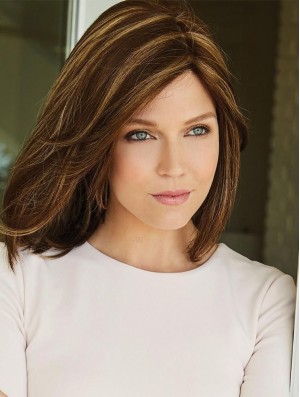 Brown 14 inch Without Bangs Shoulder Length High Quality Monofilament Wigs