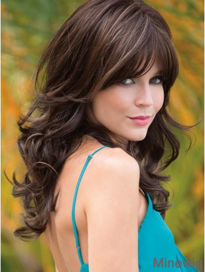 With Bangs Brown Wavy 18 Long Synthetic Wigs