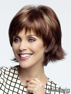 Auburn 10 inch With Bangs Chin Length Hairstyles Monofilament Wigs