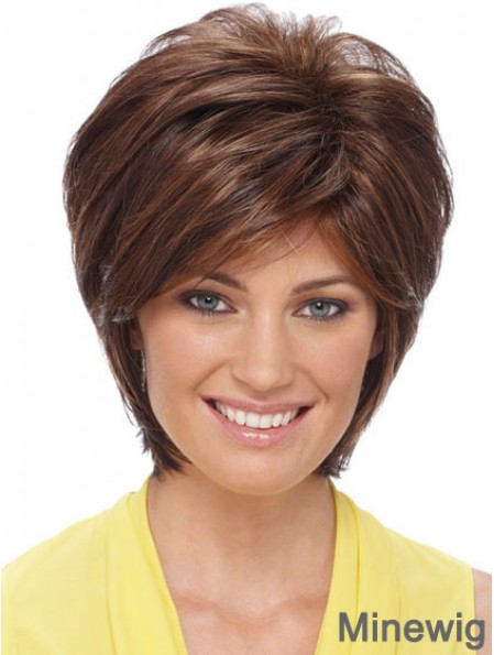 Sleek Synthetic Wigs Auburn Color Short Length Layered Style