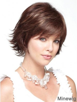 Monofilament Brown 10 inch Short With Bangs Heat Friendly Wigs
