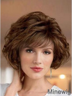 Durable Synthetic Wigs Bobs Cut Short Length Brown Color Wavy Style