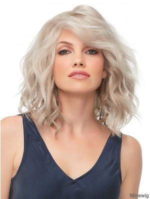 100% Hand-tied 12 inch Wavy Blonde With Bangs Wig