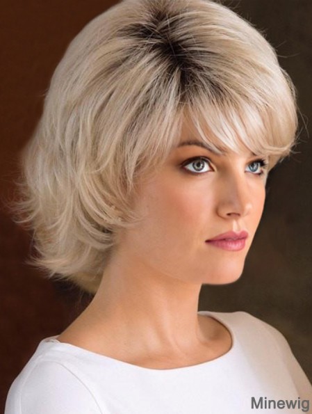 Capless 8 inch Wavy Blonde With Bangs Wigs For Women