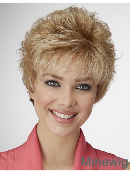 Sleek Synthetic Hair Wig Layered Style Cropped Length Blonde Color