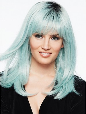 White With Bangs 14 inch Straight Synthetic Wigs