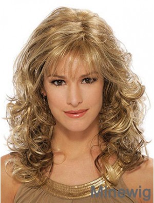 Wavy Synthetic Wigs Blonde Color Capless With Bangs