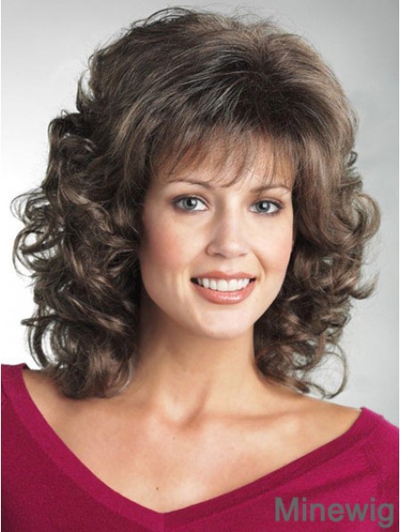 Discount Wigs For The Elderly Lady With Bangs Curly Style Shoulder Length