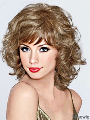 Durable Synthetic Lace Front Wigs With Bangs Monofilament Curly Style