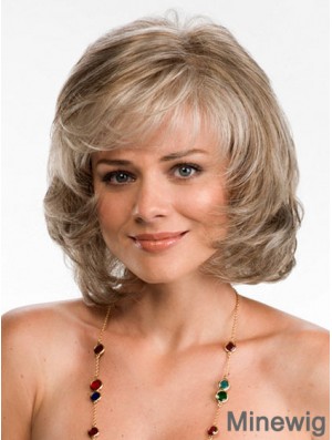 Modern Blonde Chin Length Wavy Layered Lace Front Wigs