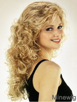 Ideal Blonde Curly With Bangs Long Large Size Wigs