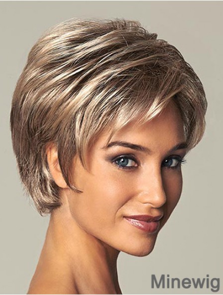 Short Ladies Synthetic Wig With Lace Front Straight Style Layered Cut