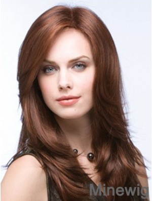 Long Straight Layered Synthetic Brown Auburn Wigs Monofilament