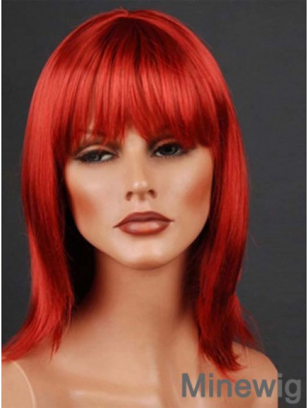 Synthetic Lacefront Wig Monofilament Straight Style Red Color With Bangs