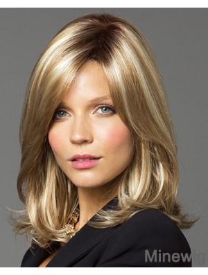 Fashionable Blonde Shoulder Length Straight Layered Lace Front Wigs
