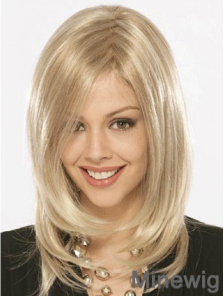 Shoulder Length Without Bangs Straight Blonde Flexibility Synthetic Wigs